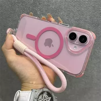 Роскошный бампер Shockpoof для чехла Magsafe для iPhone 16 Plus 15 14 13 Pro Max, мягкий силиконовый магнитный чехол с петлей для шнурка iPhone 13 чёрный