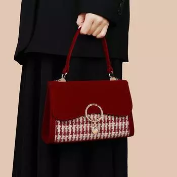 Роскошный бархатный дизайн свадебной сумки для женщин, классические винно-красные мягкие ручки, маленькие сумки, высококачественная свадебная трапециевидная сумка Sense