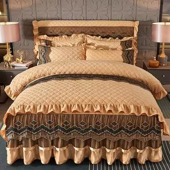 Роскошный бархатный комплект постельного белья из 4 предметов, флисовый пододеяльник королевского размера, стеганое мягкое покрывало с юбкой и 2 теплые наволочки 1.5x2m-59x79inch bed