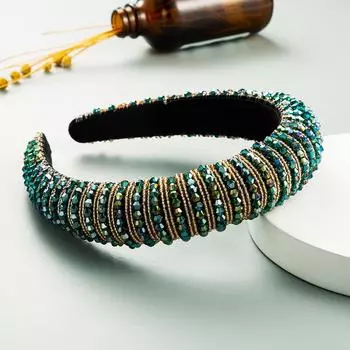 Роскошный барочный зеленый стразовый ободок для волос, женские аксессуары для волос, ручная работа, стеклянные стразы, цветок, широкополый обруч для волос