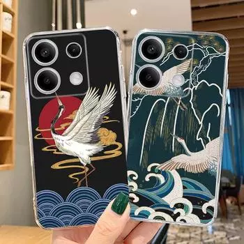 Роскошный белый чехол-журавль для iPhone Samsung A55 M34 S24 Xiaomi Redmi 13 Pro 14C Huawei Honor противоударный бампер для телефона TPU с защитой от царапин прозрачная задняя крышка Samsung Galaxy S20 FE