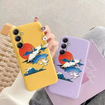 Роскошный белый журавль пара мягкий силиконовый матовый чехол для Samsung Galaxy A55 A35 A34 A15 S23 S24 FE S25 M35 противоударный чехол-бампер для телефона с защитой от царапин Samsung Galaxy S9 Plus чёрный
