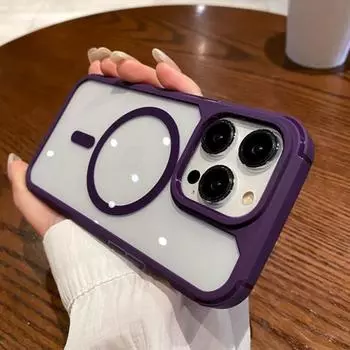 Роскошный беспроводной чехол Magsafe для iPhone 15 14 Plus 13 12 11 16 Pro Max, прозрачный прочный магнитный бампер For iPhone 16 Pro Max сливовый