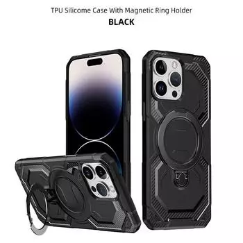 Роскошный беспроводной защитный чехол для iPhone 16 15 14 13 12 11 Pro Max Plus с магнитной подставкой для автомобиля, защитная задняя крышка For iPhone16 Pro Max чёрный