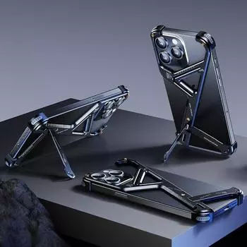 Роскошный безрамный чехол из алюминиевого сплава для iPhone 16 Pro Max 15 14 Pro 13 складной кронштейн противоударный защитный бампер чехол iPhone 16 чёрный