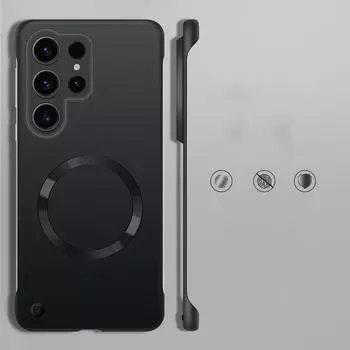 Роскошный безрамный тонкий магнитный чехол для Samsung Galaxy S25 Ultra S24 Plus S23 S22 Жесткий матовый противоударный чехол из поликарбоната для MagSafe Samsung S25 чёрный