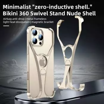 Роскошный безрамочный чехол для iPhone 16, 15, 14, 13 Pro Max, для Magsafe, вращающийся на 360° магнитный кронштейн, рассеивающий тепло чехол For iPhone 16 Pro Max чёрный