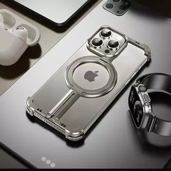 Роскошный безрамочный полый чехол Magsafe из алюминиевого сплава с магнитным держателем для телефона iPhone 15 12 13 14 Pro Max Plus с металлическим каркасом For iPhone 15