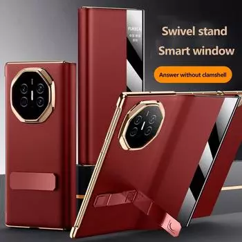 Роскошный бизнес-чехол-подставка с вращающимся окном и складным чехлом для Huawei Mate XT, однотонный, кожаный, на ощупь, из искусственной кожи, ударопрочный защитный чехол Huawei Mate XT чёрный