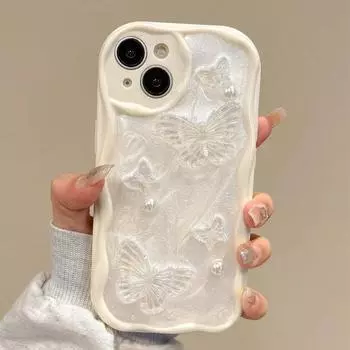 Роскошный блестящий белый 3D чехол для телефона с жемчужной бабочкой для iPhone 15 14 13 12 11 ProMax Plus противоударный чехол для защиты объектива камеры iPhone 15 Pro Max