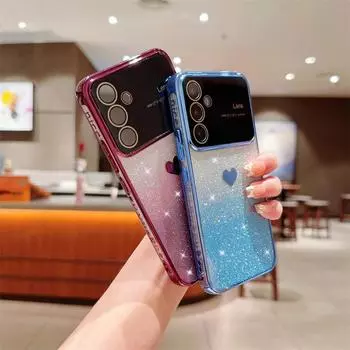 Роскошный блестящий чехол для Samsung Glalaxy S24 S23 Ultra S22 S21 S20 FE Plus A14 A54 A53 A52 A23 5G A24 A13 4G, противоударный чехол с полной защитой объектива For Samsung S22 синий