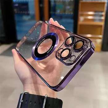 Роскошный блестящий чехол для телефона Magsafe с беспроводной зарядкой для iPhone 11 12 13 14 15 Pro Max, прозрачный магнитный чехол-бампер For iPhone 12Pro