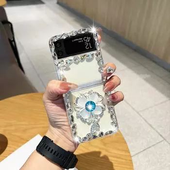 Роскошный блестящий чехол для телефона с цветами и стразами для Samsung Galaxy Z Flip 4 3 5g Жесткий ПК с бриллиантами For Samsung Z Flip 3