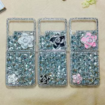 Роскошный блестящий чехол для телефона с камелией и стразами для Samsung Galaxy Z Flip 4, твердый чехол Diy Diamond для Galaxy Z Flip 3 For Samsung Z Flip 3