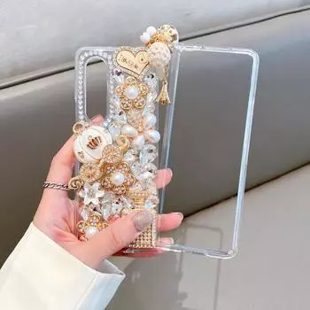 Роскошный блестящий чехол для телефона со стразами для Samsung Galaxy Z Fold 4 3 2 Diy Diamond 3d Чехол с тыквой и жемчугом в виде цветка и сердца For Samsung Z Fold 2