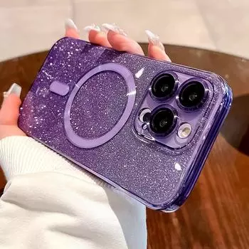 Роскошный блестящий чехол Magsafe с беспроводной зарядкой для iPhone 14 13 12 11 Pro Max Plus, защитный бампер с магнитной линзой For iPhone 11 чёрный