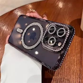 Роскошный блестящий чехол Magsafe с беспроводной зарядкой для iPhone 11 12 13 14 15 Pro Max Plus, прозрачный магнитный бампер с бриллиантами For iPhone 14Plus