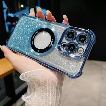 Роскошный блестящий чехол Magsafe с беспроводной зарядкой для iPhone 11 12 13 14 Pro Max Plus, магнитный противоударный чехол-бампер For iPhone 11Pro