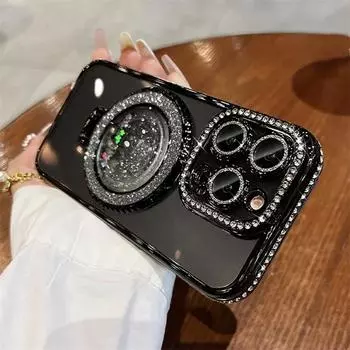 Роскошный блестящий чехол Quicksand Bracket Magsafe для iPhone 11 12 13 14 15 16 Pro Max 16 Plus Прозрачный силиконовый чехол с покрытием iPhone 11 чёрный