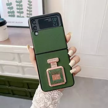 Роскошный блестящий чехол со стразами, блестящая пудра, флакон духов, зеркальный кронштейн, чехол для телефона Samsung Galaxy Z Flip 3 4 5g, женский чехол For Samsung Z Flip 4