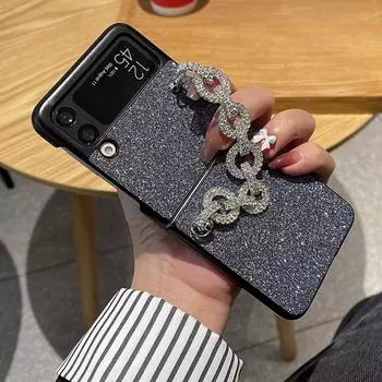 Роскошный блестящий черно-белый браслет «Любовь» из искусственной кожи, чехол для телефона для Samsung Galaxy Z Flip 4, ручная цепочка Z Flip 3 Z Flip 5g, чехол for Z Flip 4