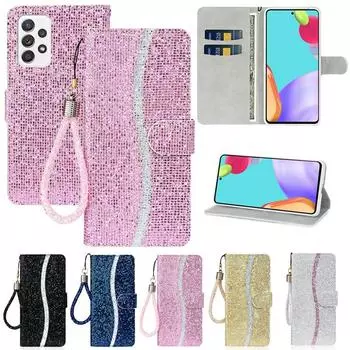 Роскошный блестящий флип-чехол для iPhone/Samsung/Xiaomi/Huawei/Google Кожаный чехол-кошелек для Samsung S22 S21 S20 S10 S9 A12 A13 A22 A32 A33 A51 A52 Redmi Note 11/Note 11S чёрный