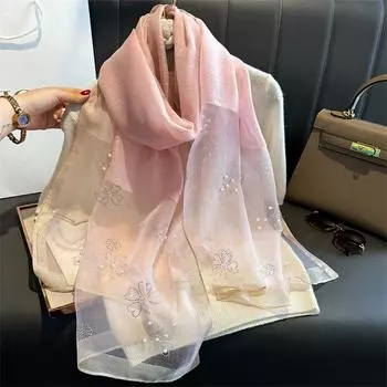 Роскошный блестящий кружевной шарф шелковый женский хиджаб мягкие шерстяные шали и палантины большой цветок тонкие шарфы фуляр женский буфанда новый