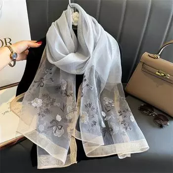 Роскошный блестящий кружевной шарф шелковый женский хиджаб мягкие шерстяные шали и палантины большой цветок тонкие шарфы фуляр женский буфанда новый
