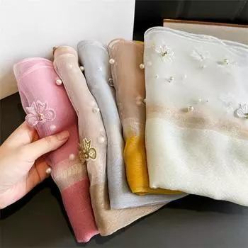 Роскошный блестящий кружевной шарф шелковый женский хиджаб мягкие шерстяные шали и палантины большой цветок тонкие шарфы фуляр женский буфанда новый