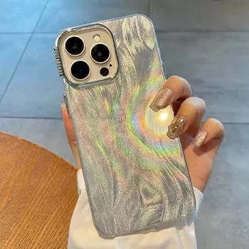 Роскошный блестящий лазерный чехол для телефона для iPhone 15 14 13 12 11 Pro Max Bling Dreamy Shell противоударная мягкая задняя крышка iPhone 15 серебряный