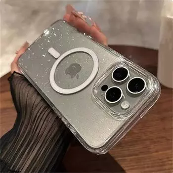 Роскошный блестящий магнитный чехол для Magsafe с беспроводной зарядкой для iPhone 15 14 Plus 13 12 11 Pro Max, прозрачный жесткий акриловый чехол iPhone 15 Pro Max чёрный