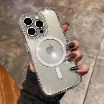 Роскошный блестящий магнитный чехол для Magsafe с беспроводной зарядкой для iPhone 15 14 Plus 13 12 11 Pro Max, прозрачный жесткий акриловый чехол For iPhone 15