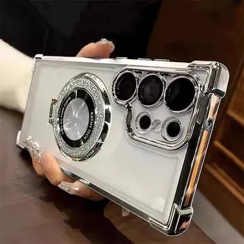 Роскошный блестящий магнитный чехол-кронштейн для Samsung Galaxy A55 5G A35 a54 S24 Ultra S23 FE S22 PlusS21S20 противоударный силиконовый чехол For Samsung S24Plus чёрный