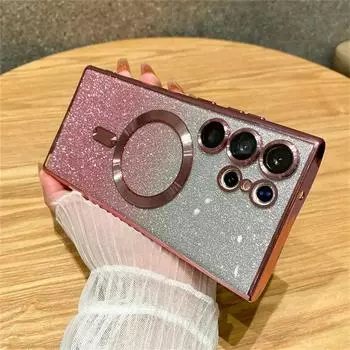 Роскошный блестящий магнитный женский чехол для Magsafe для Samsung Galaxy S24 S23 S22 Ultra Plus, аксессуары, чехол для беспроводной зарядки Samsung S22 Ultra чёрный