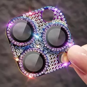 Роскошный блестящий металлический защитный чехол для объектива камеры со стразами для iPhone 16 15 14 13 Pro Max Plus 16Pro 15Pro 14Pro I16, полное стеклянное покрытие IPhone 13 13Mini чёрный