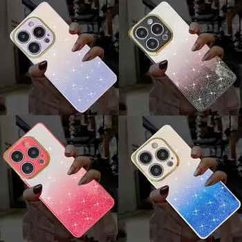Роскошный блестящий мягкий чехол с градиентом для iPhone 15 14 13 12 11 Pro Max X XR XS Max 7 8 15 Plus, защитный чехол из ТПУ для объектива камеры For iPhone 8 Plus чёрный