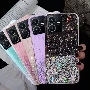 Роскошный блестящий мягкий силиконовый чехол с градиентом для Vivo Y22 Y22s Y33s Y55s Y75 Y77 Y21 Y35 Y02, прозрачная задняя крышка из ТПУ для телефона Vivo Y55s 5G чёрный