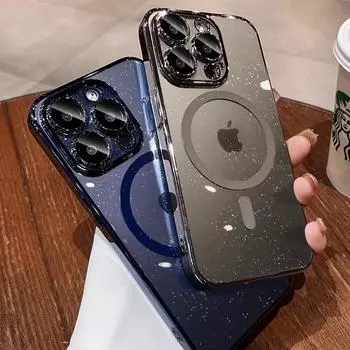Роскошный блестящий прозрачный чехол с гальваническим покрытием для iPhone 11 12 13 14 15 Pro Max Plus, магнитный чехол-бампер с беспроводной зарядкой, чехол For iPhone 14Plus