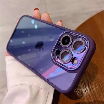 Роскошный блестящий прозрачный HD чехол с бриллиантами для iPhone 14 13 12 11 Pro Max Plus, защитное покрытие для объектива, противоударный гибридный защитный чехол iPhone 14 Pro Max чёрный