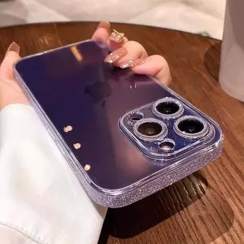 Роскошный блестящий прозрачный стеклянный защитный чехол для телефона для Iphone 14 13 12 11 Pro Max 14 Plus Блестящий жесткий чехол-бампер Hd For iPhone 12Pro