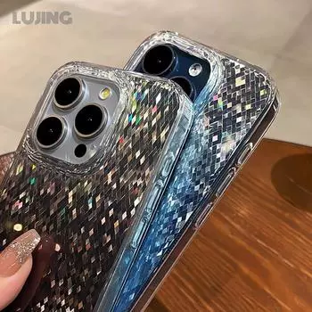 Роскошный блестящий ромбовидный чехол для iPhone 16 Pro Max 15 Plus, ударопрочный чехол из ПК и ТПУ для iPhone 12 13 14 Pro Max For iPhone 16 серебряный
