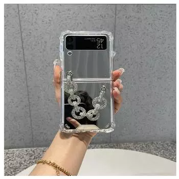 Роскошный блестящий серебряный браслет со стразами, зеркало для макияжа, браслет-цепочка, чехол для телефона Samsung Galaxy Z Flip Z Flip 3 5g Zflip3, чехол for Z Flip 3 (5G)