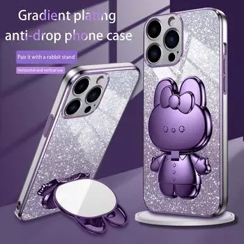 Чехол-держатель с зеркалом и блестками для iPhone 16, 15, 14, Plus, 13, 12, 11, Pro Max, Samsung S24, S23, S22, S21, S20, Ultra Plus, FE, A16, A15, A35, A55, A14, A54 iPhone 6/6S чёрный