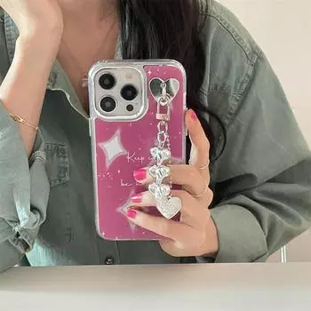 Роскошный блестящий зеркальный чехол с подвеской в форме звезды и сердца для Iphone 13 12 11 14 Pro Max Bling, противоударная мягкая задняя крышка For iPhone 14Pro