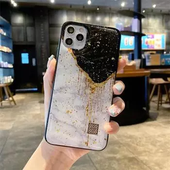 Роскошный блестящий золотой фольгированный шикарный мраморный текстурный силиконовый чехол для телефона для iPhone 16 15 14 13 12 11 Pro Max Plus противоударный задний чехол For iPhone 16