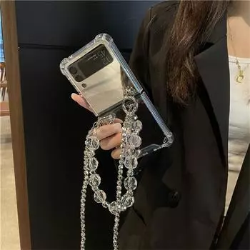 Роскошный браслет-цепочка со стразами, зеркало для макияжа, чехол для Samsung Galaxy Z Flip 4 Z Flip 3 Flip3 Zflip 5g, противоударный чехол for Z Flip 4