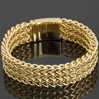 Роскошный браслет цвета желтого золота для мужчин шириной 18 мм из нержавеющей стали, мужские браслеты на руку, металлические ювелирные изделия, подарки для парня и парня 23cm