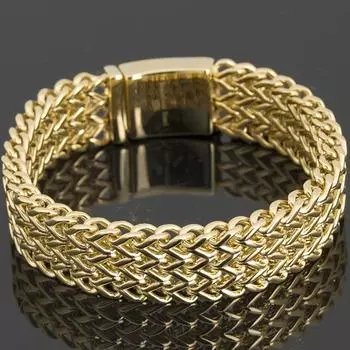 Роскошный браслет цвета желтого золота для мужчин шириной 18 мм из нержавеющей стали, мужские браслеты на руку, металлические ювелирные изделия, подарки для парня и парня 21CM золотой