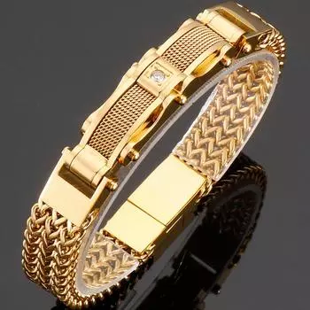 Роскошный браслет для мужчин, золотой цвет, ширина 12 мм, нержавеющая сталь, квадратная цепочка Франко, мужские браслеты на запястье с магнитной застежкой 19CM серебряный