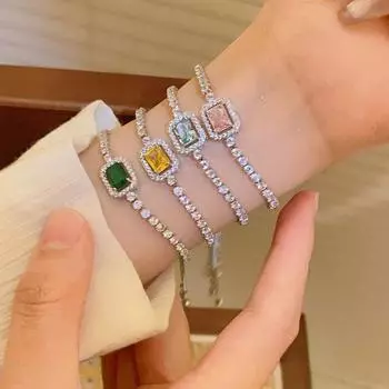 Роскошный браслет из циркона, модное женское квадратное ожерелье из циркона, регулируемый браслет, вечерние ювелирные изделия, подарки